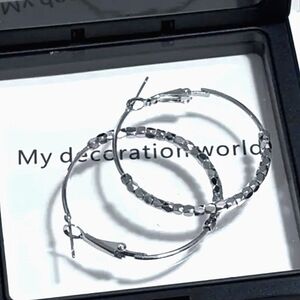 Silver Beaded Hoop Earrings in Framed Gift Box 2.5 Inches